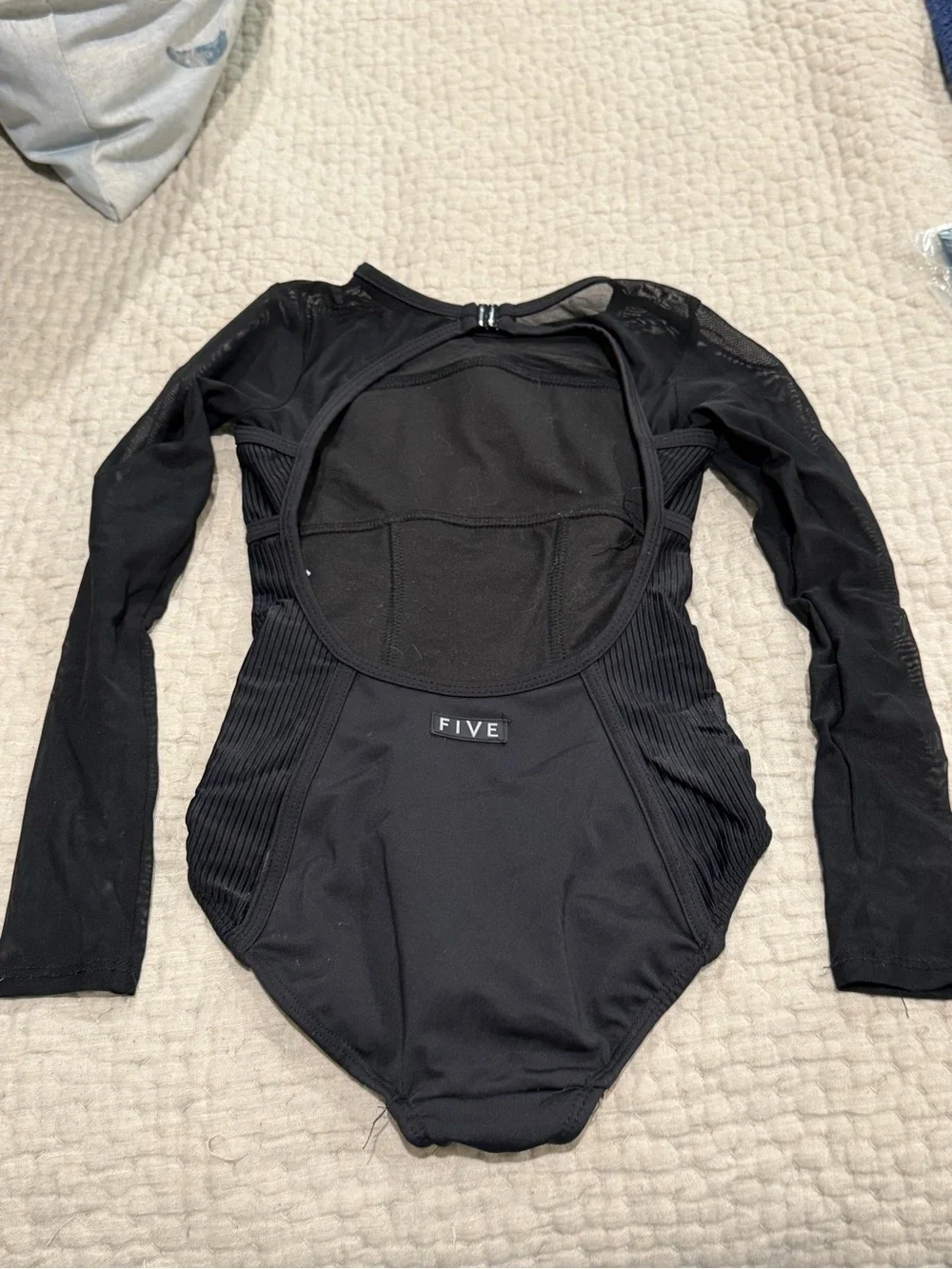 FIVE Dancewear Black Mesh Velvet Open Back Leotard YL Youth Large